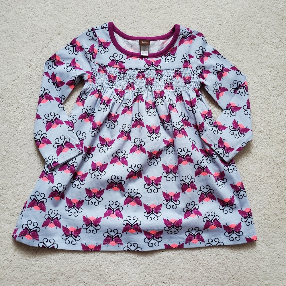 Tea Collection Toddler Girls' Butterfly Beitiris Smocked Dress sz2T